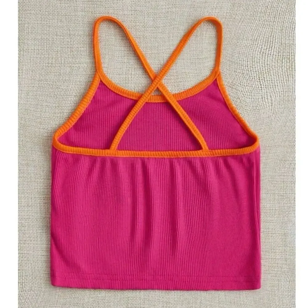 SHEIN Cross Back Hot Pink Strappy Spaghetti Strap Crop Top Medium - Picture 7 of 9